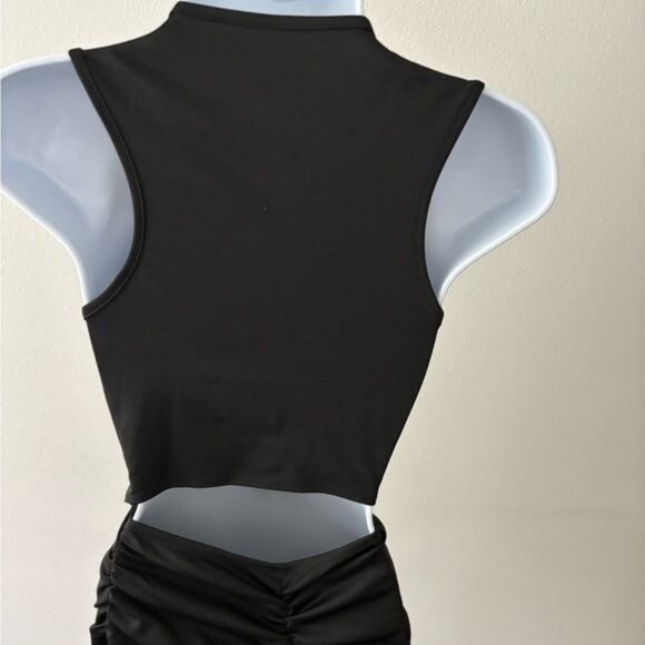 Ruched Dress Small Black Open Back BodyCon Festival Urban Streetwear Minimalist - Picture 10 of 12